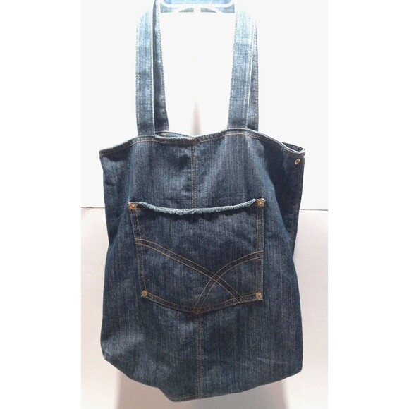 Denim Tote Large Outer Pocket Stitch Rivet Detailing 17" Tall x 15" Wide - Picture 1 of 7